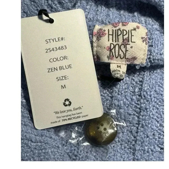 NEW Hippie Rose‎ Women's Blue Collared Cardigan Sweater Size Medium NWT - Picture 4 of 8